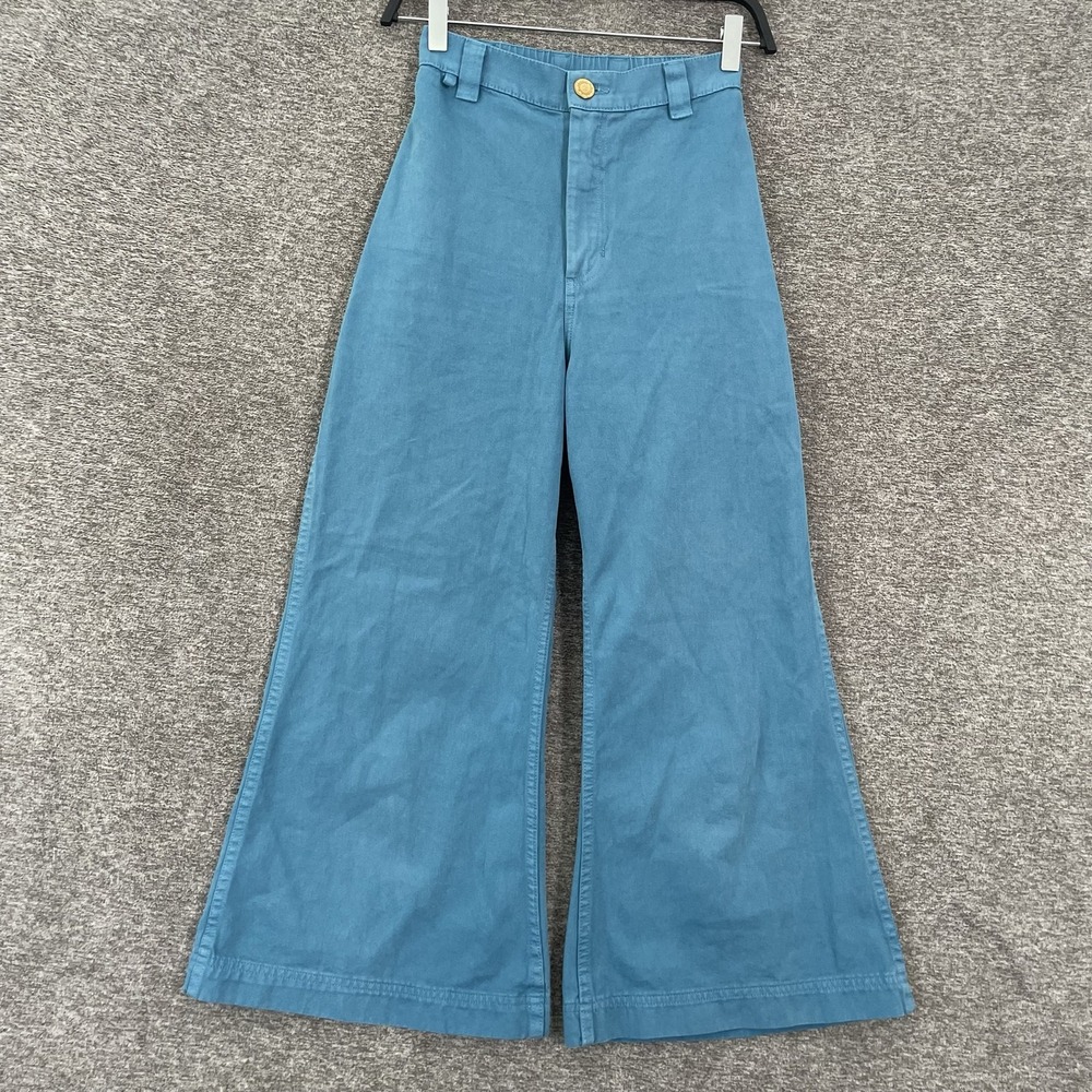 Big Bud Press Pants Womens Sz P Blue Bell Bottom High Rise Twill Cotton Petite